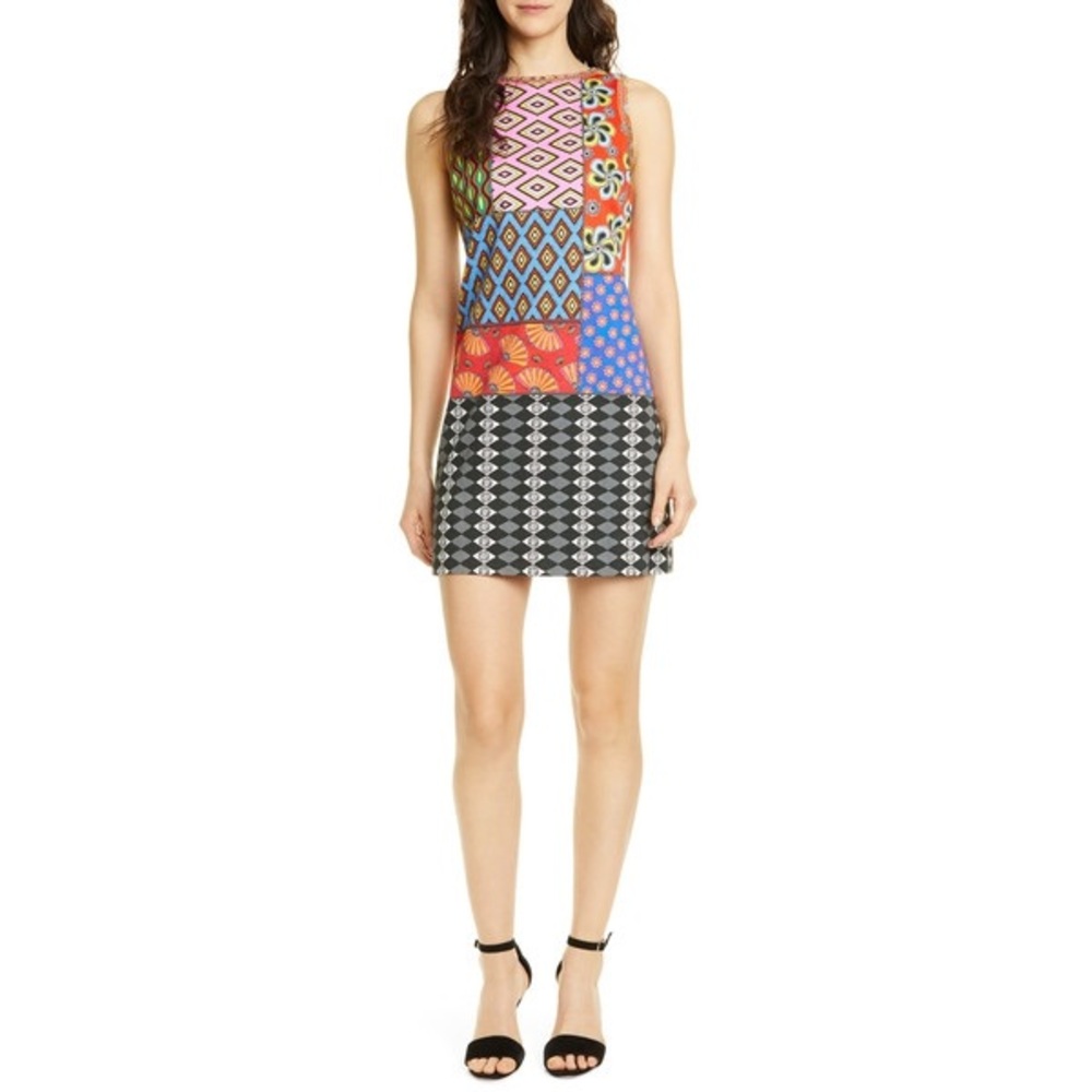 Alice + Olivia: Multicolor Sleeveless Patterned Mini Dress